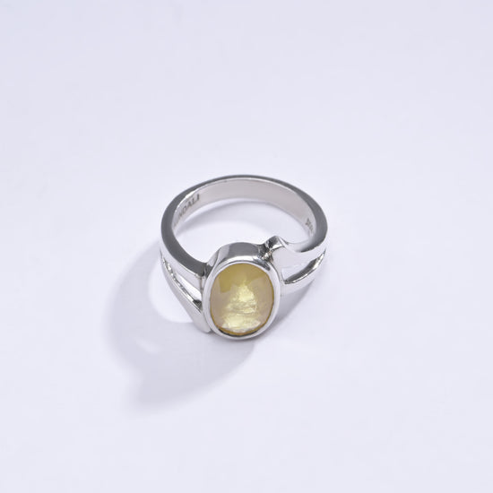 Radiant Yellow Sapphire (Pukhraj) Ring in Sterling Silver - #1182B - Myra