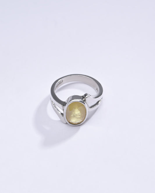 Radiant Yellow Sapphire (Pukhraj) Ring in Sterling Silver - #1182B - Myra