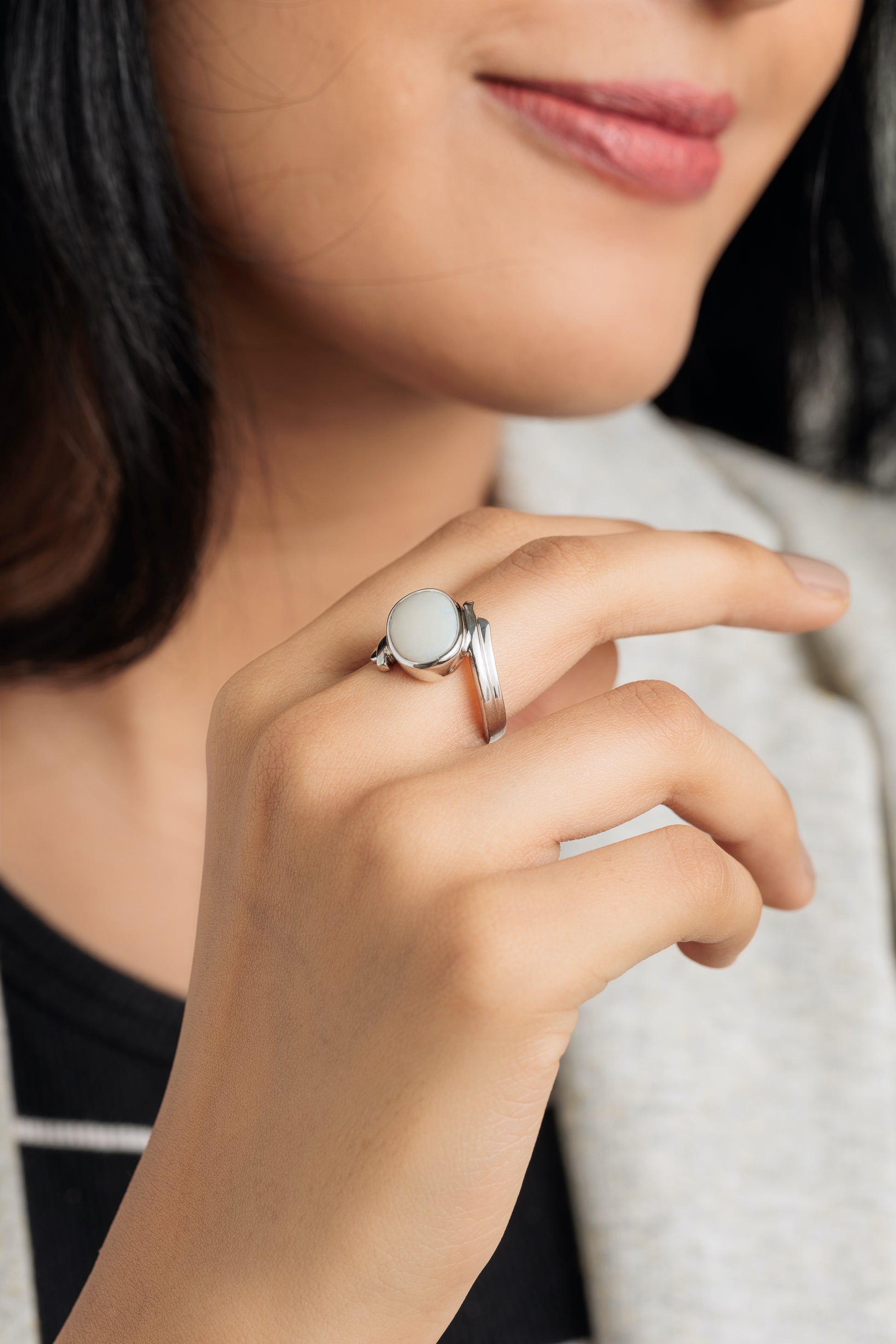 Radiant Opal (Doodhiya) Gemstone Ring in 925 Silver – #1103B F - Myra