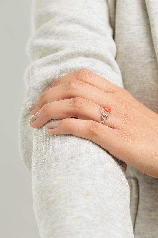 Authentic Red Coral (Moonga) Ring in Sterling Silver – #1220