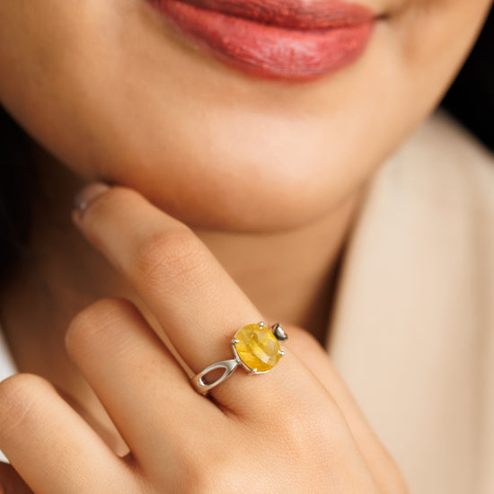 Elegant Yellow Sapphire (Pukhraj) Ring in 925 Sterling Silver – #1102N4 - Myra