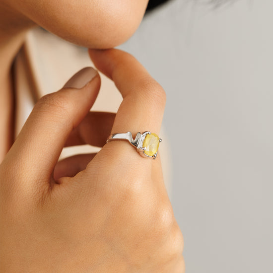 Classic Yellow Sapphire (Pukhraj) Ring in Sterling Silver – #1196N4 - Myra