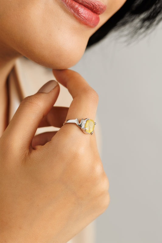 Classic Yellow Sapphire (Pukhraj) Ring in Sterling Silver – #1196N4 - Myra