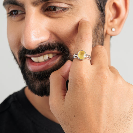Genuine Yellow Sapphire (Pukhraj) Ring in 925 Silver – #1142B - Myra
