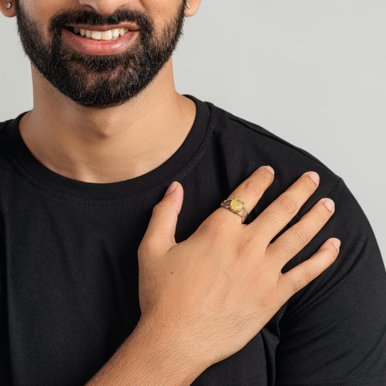Classic Yellow Sapphire (Pukhraj) Ring in Silver – #1131N4 - Myra