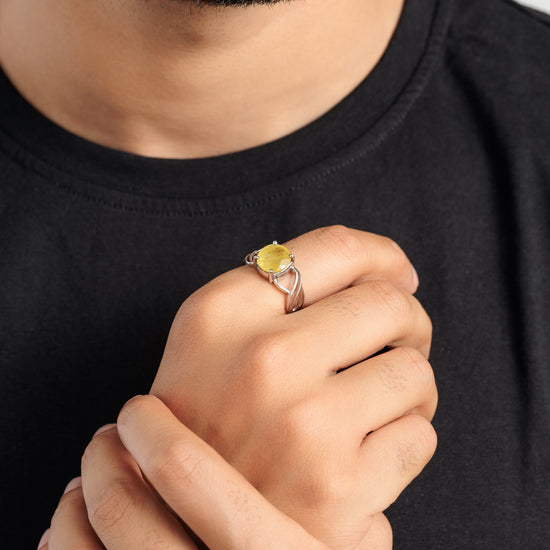 Classic Yellow Sapphire (Pukhraj) Ring in Silver – #1131N4 - Myra