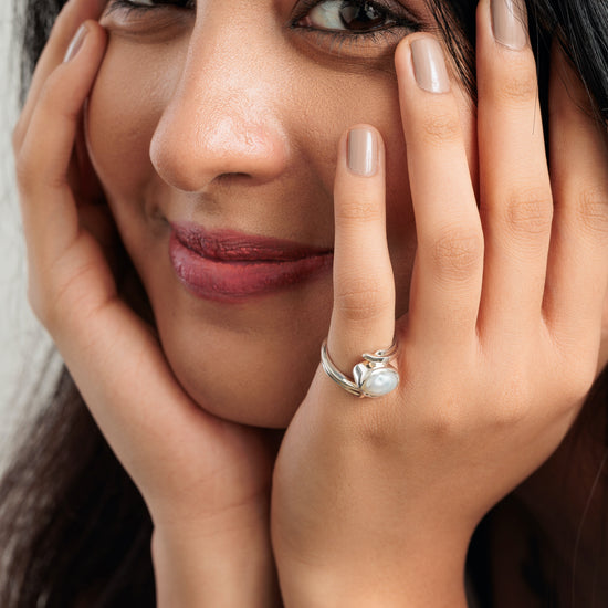 Natural Pearl (Moti) Ring in 925 Silver - #1103 U - Myra