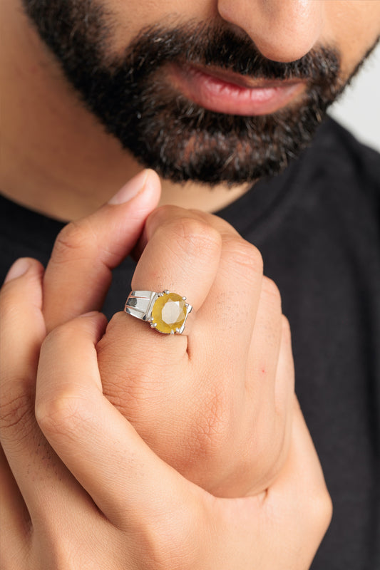Glory Yellow Sapphire (Pukhraj) Ring in 925 Silver – #1111N8 - Myra