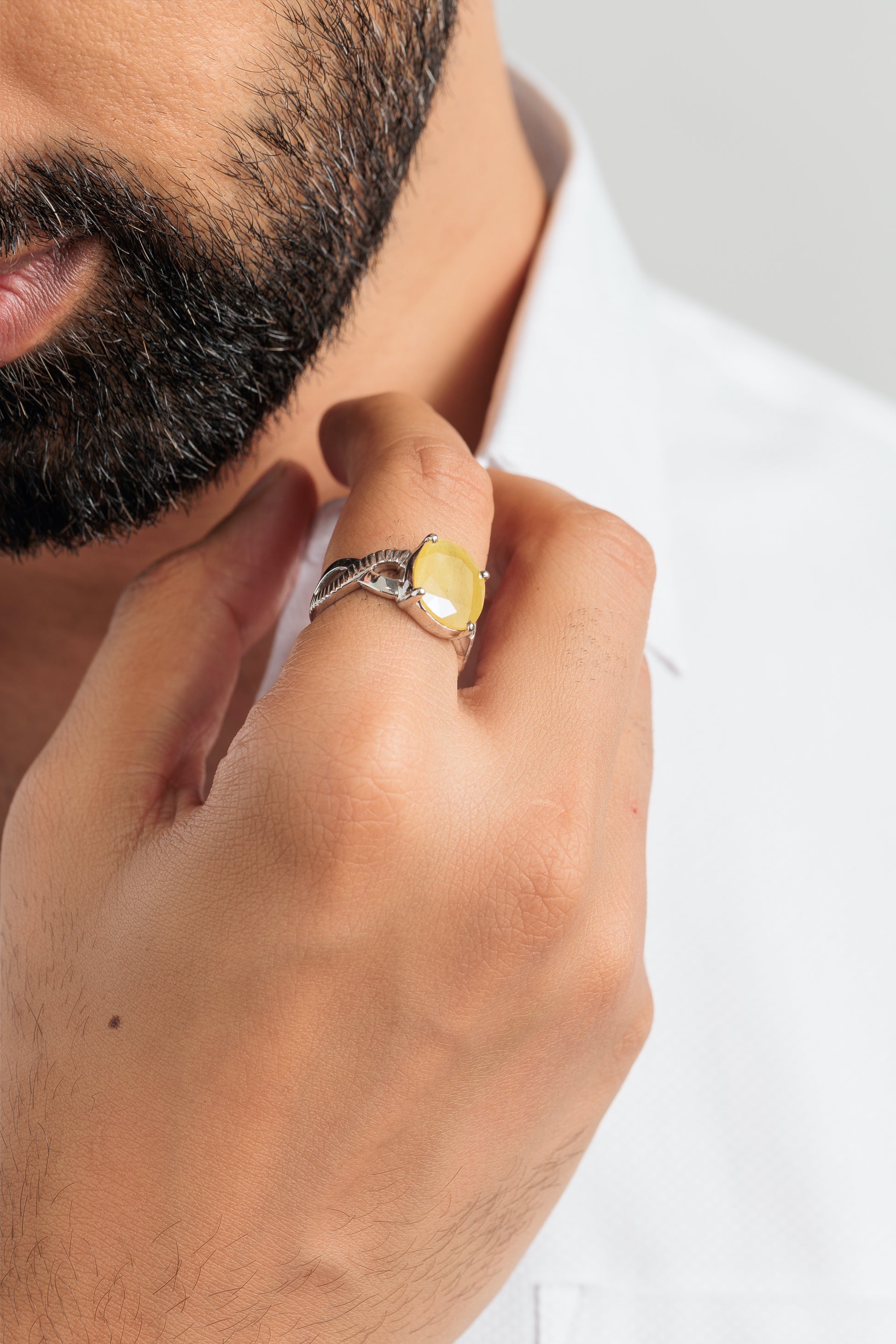 Natural Yellow Sapphire (Pukhraj) Ring in 925 Silver – #1104N4 - Myra