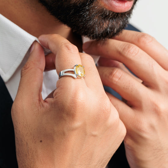 Radiant Yellow Sapphire (Pukhraj) Ring in Sterling Silver - #1182N4 - Myra