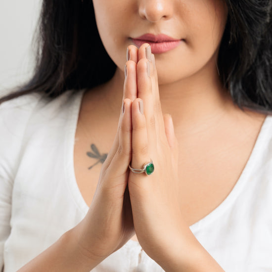 Vintage Emerald (Panna) Gemstone Ring in Sterling Silver – #1102B - Myra