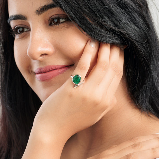 Genuine Emerald (Panna) Ring in Sterling Silver – #1202B - Myra