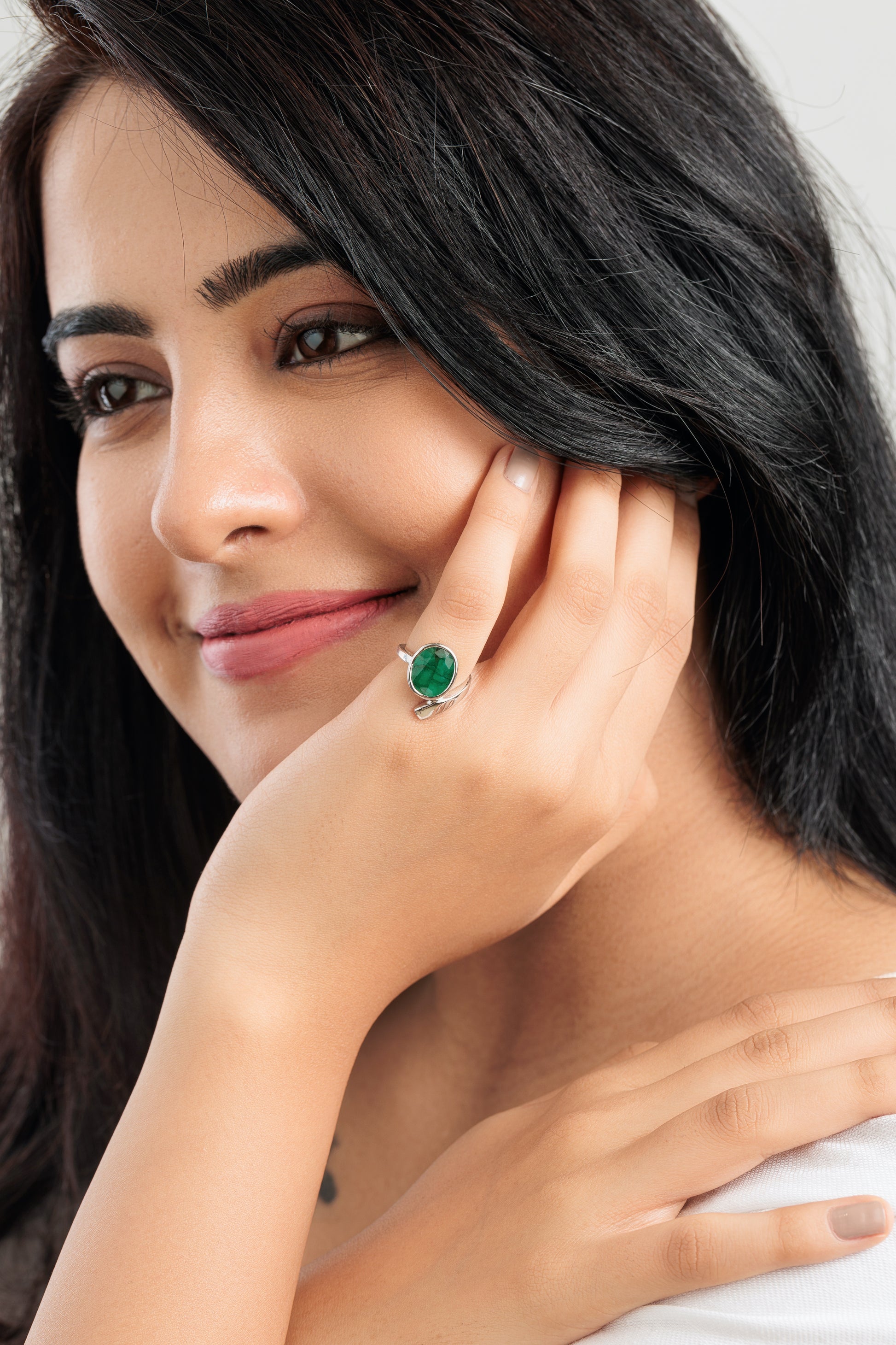 Genuine Emerald (Panna) Ring in Sterling Silver – #1202B - Myra