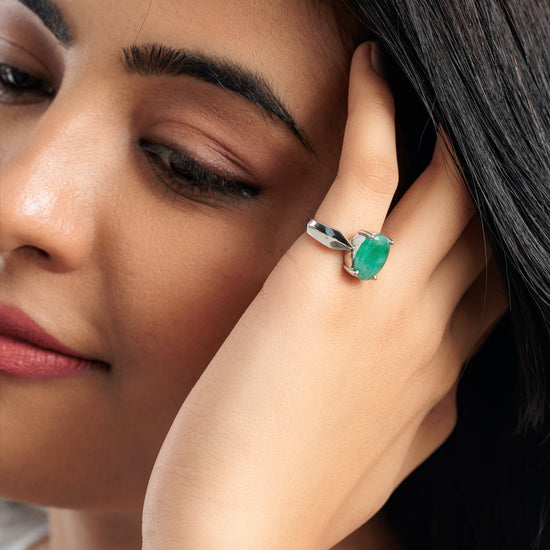 Radiant Green Emerald (Panna) Ring in 925 Silver – #1136N4 - Myra