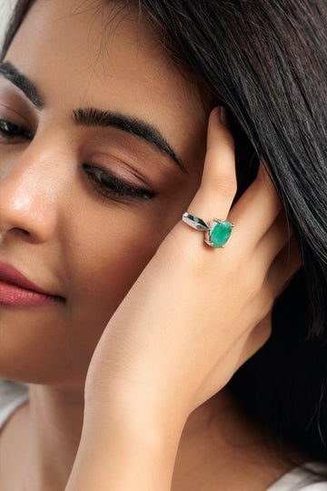 Radiant Green Emerald (Panna) Ring in 925 Silver – #1136N4 - Myra