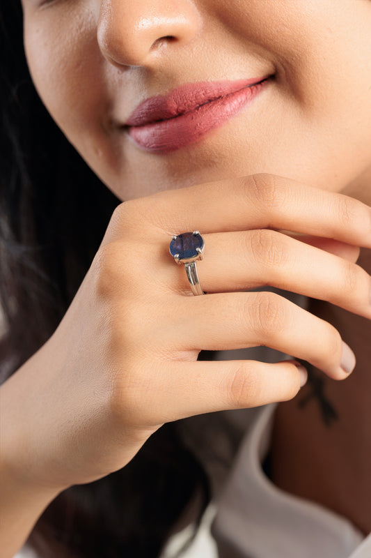 Vintage Blue Sapphire (Neelam) Ring in Sterling Silver – #1139N4 - Myra