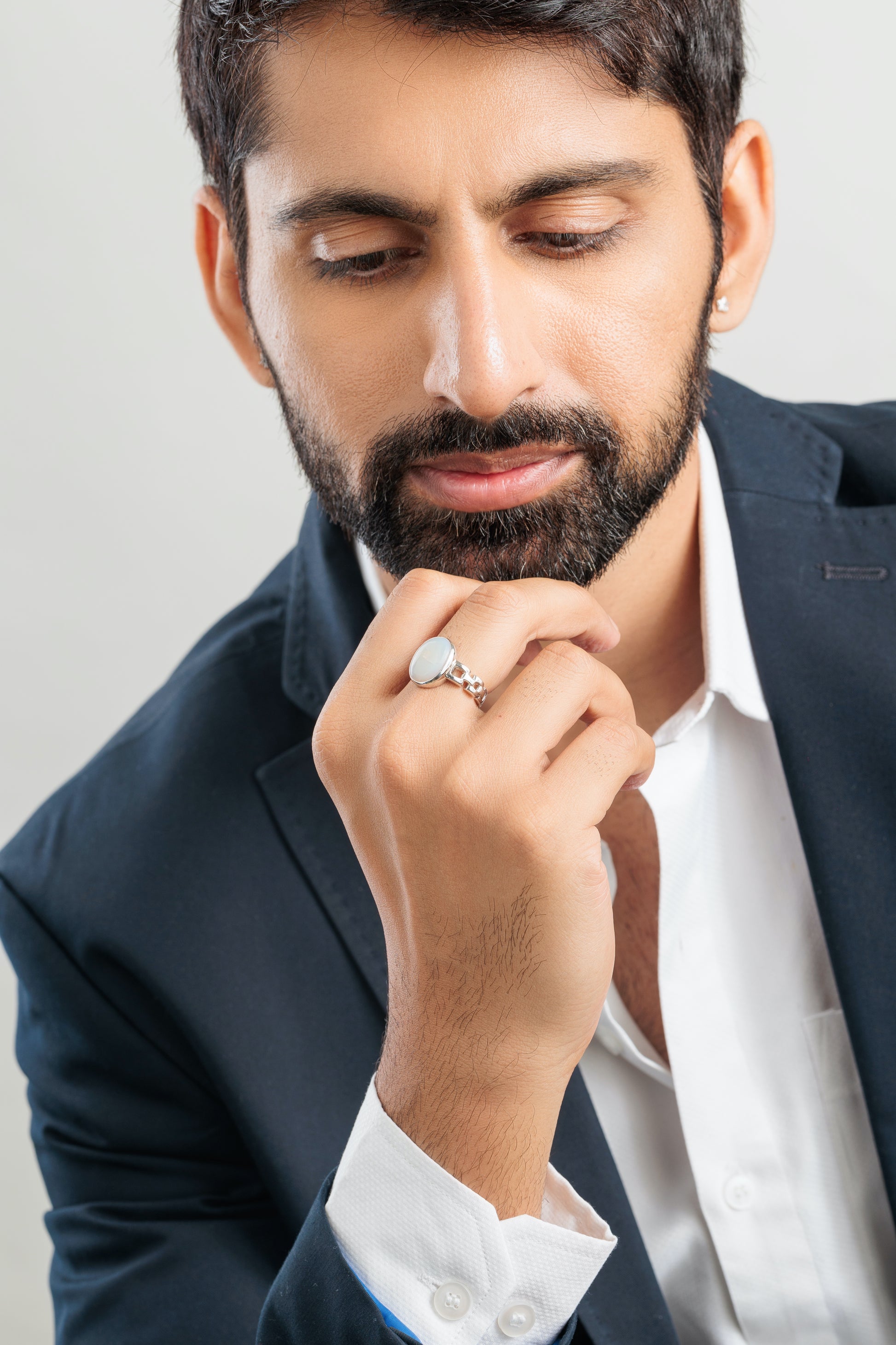 Natural Opal (Doodhiya) Ring in 925 Silver – #1245B - Myra