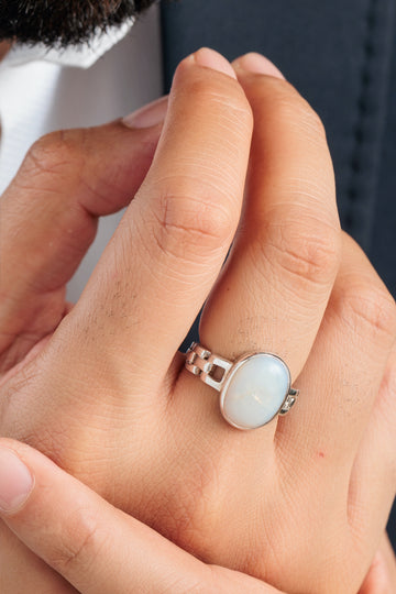 Natural Opal (Doodhiya) Ring in 925 Silver – #1245B - Myra