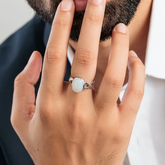 Minimalist Opal (Doodhiya) Ring in Sterling Silver – #1104B - Myra