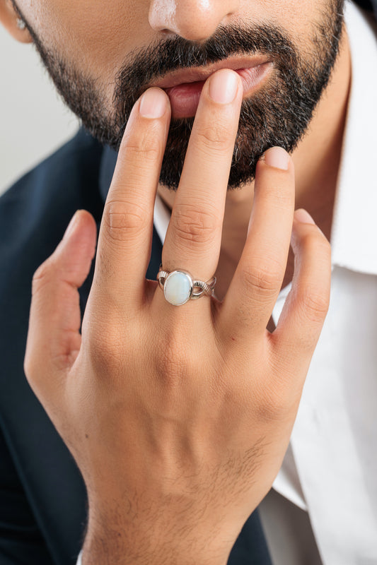 Minimalist Opal (Doodhiya) Ring in Sterling Silver – #1104B - Myra