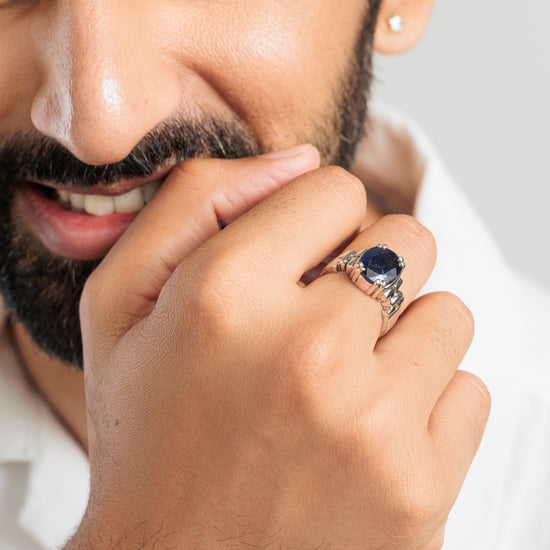 Royal Blue Sapphire (Neelam) Ring in 925 Silver – #1199N8 - Myra