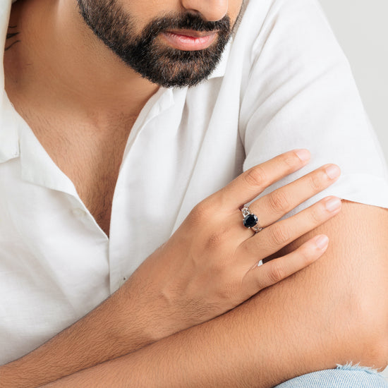 Natural Blue Sapphire (Neelam) Ring in Sterling Silver – #1245N4 - Myra