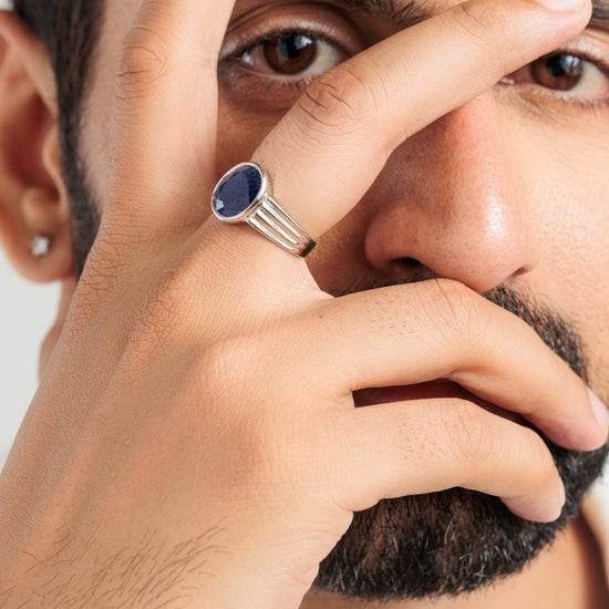 Classic Blue Sapphire (Neelam) Ring in 925 Silver – #1228B - Myra