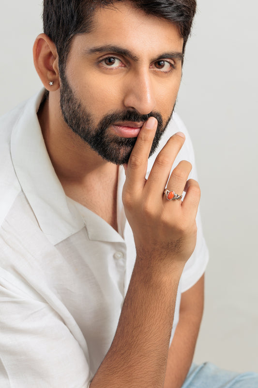 Classic Red Coral (Moonga) Ring in Sterling Silver - #1210 - Myra