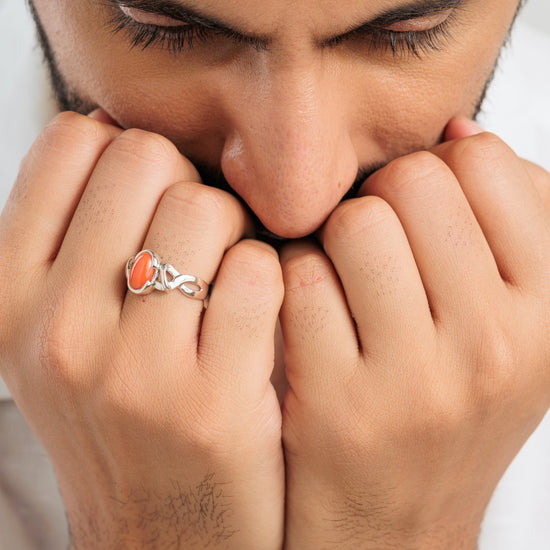 Classic Red Coral (Moonga) Ring in Sterling Silver - #1210 - Myra