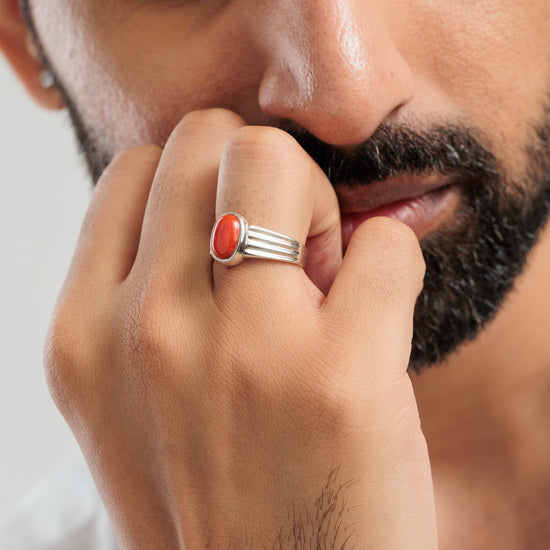 Elegant Red Coral (Moonga) Ring in 925 Silver – #1228 Ov - Myra