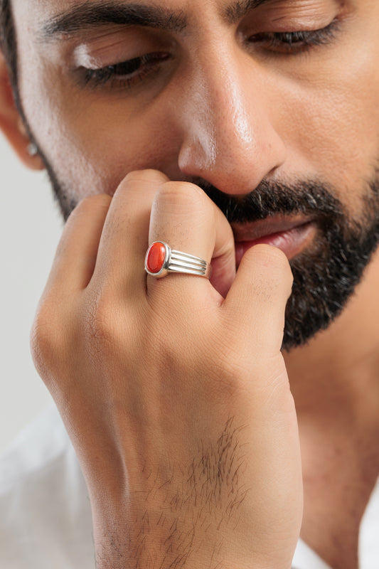 Elegant Red Coral (Moonga) Ring in 925 Silver – #1228 Ov - Myra