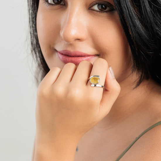 Radiant Yellow Sapphire (Pukhraj) Ring in 925 Silver – #1138B - Myra