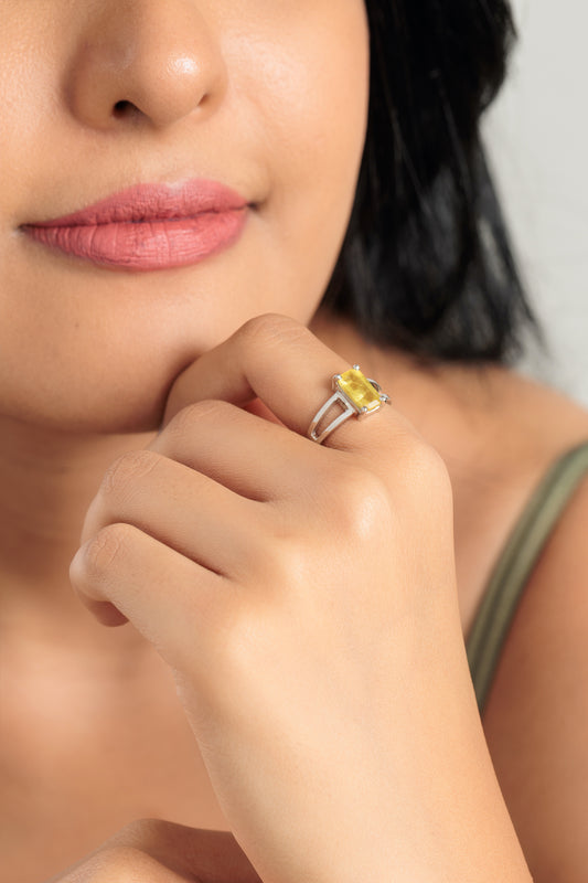 Genuine Yellow Sapphire (Pukhraj) Ring in 925 Silver – #1150N4 Re - Myra