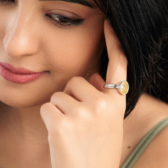 Authentic Yellow Sapphire (Pukhraj) Ring in 925 Silver - #1139B - Myra