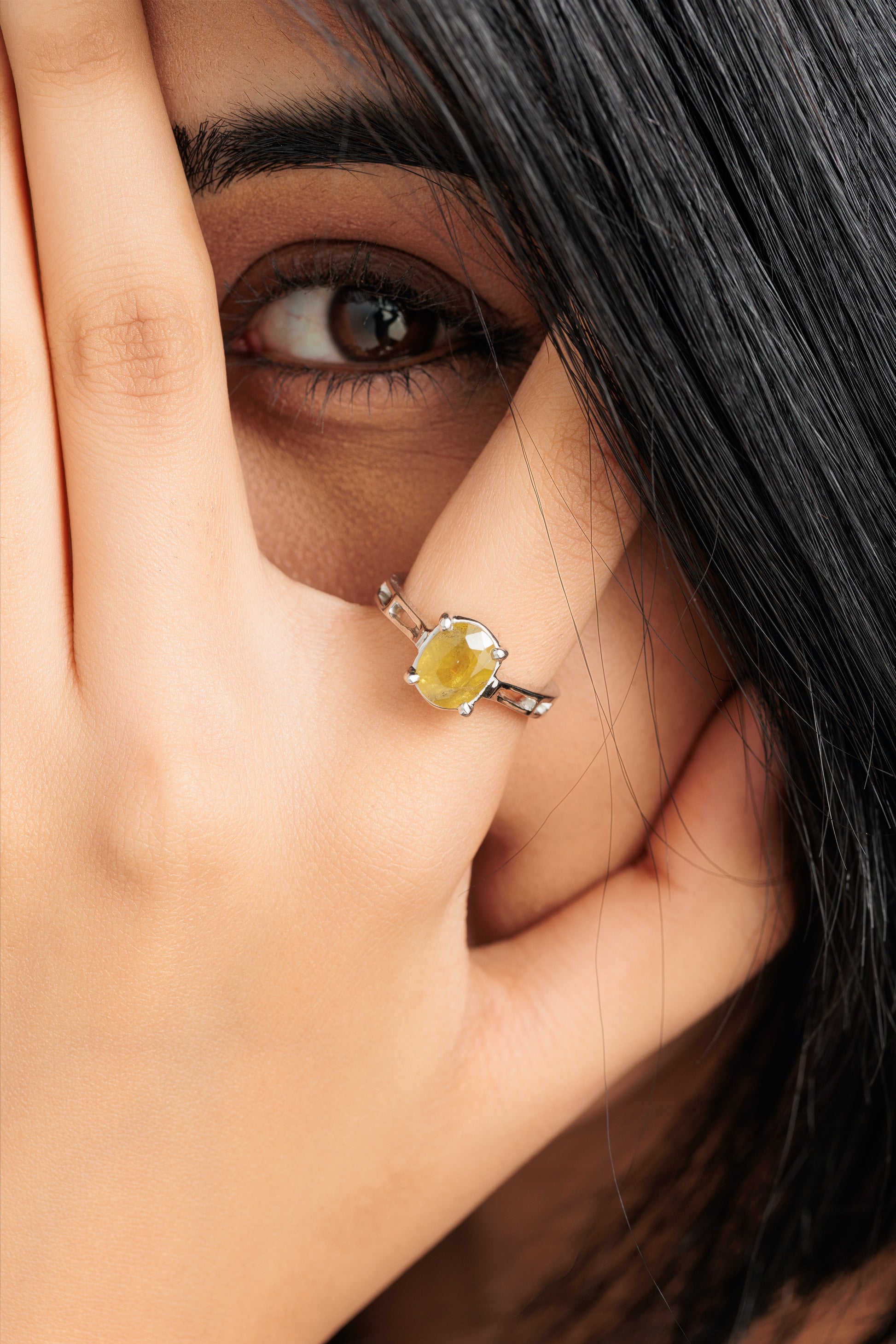 Genuine Yellow Sapphire (Pukhraj) Ring in 925 Silver – Crafted for Prosperity #1281N4 - Myra