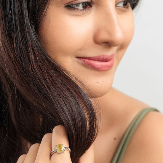 Genuine Yellow Sapphire (Pukhraj) Ring in 925 Silver – Crafted for Prosperity #1281N4 - Myra