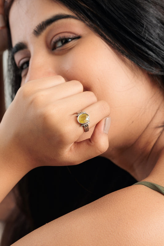 Natural Yellow Sapphire (Pukhraj) Ring in 925 Silver – #1134