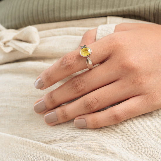 Unisex Yellow Sapphire (Pukhraj) Ring in 925 Silver – #1136B - Myra