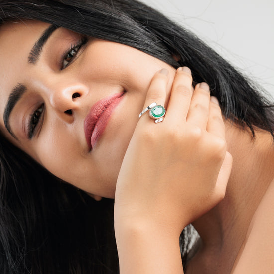 Radiant Emerald (Panna) Ring in Sterling Silver – #1138B - Myra