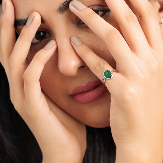 Emerald (Panna) Ring in 925 Silver – #1136B - Myra