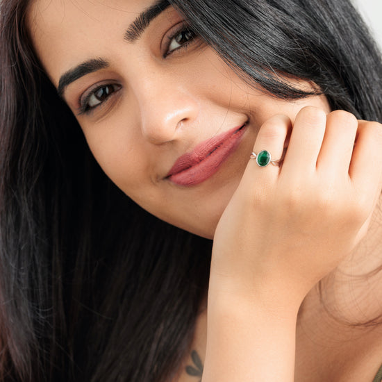 Emerald (Panna) Ring in 925 Silver – #1136B - Myra