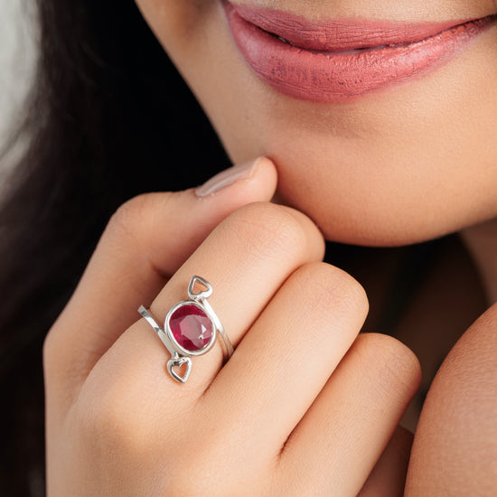 Authentic Ruby (Manik) Ring in Sterling Silver - #1273B - Myra