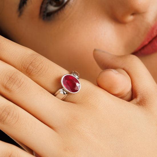 Radiant Ruby (Manik) Ring in 925 sterling silver - #1101B - Myra