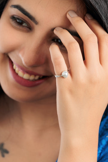 Natural Pearl (Moti) Ring in 925 Silver - #1201 U - Myra