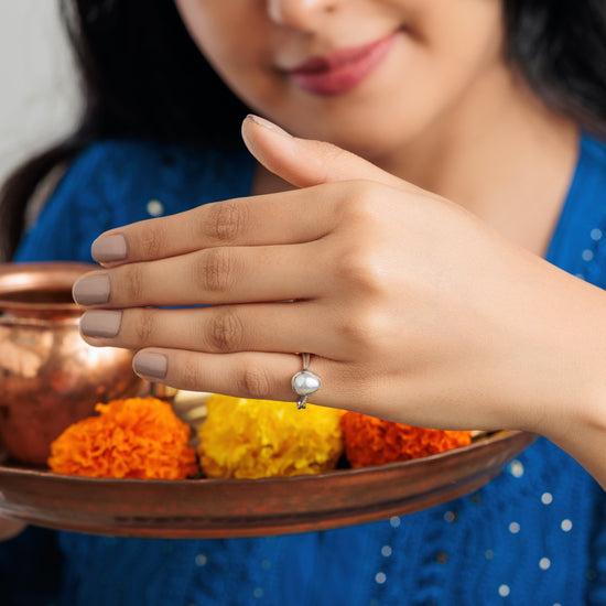 Natural Pearl (Moti) Ring in 925 Silver - #1201 U - Myra