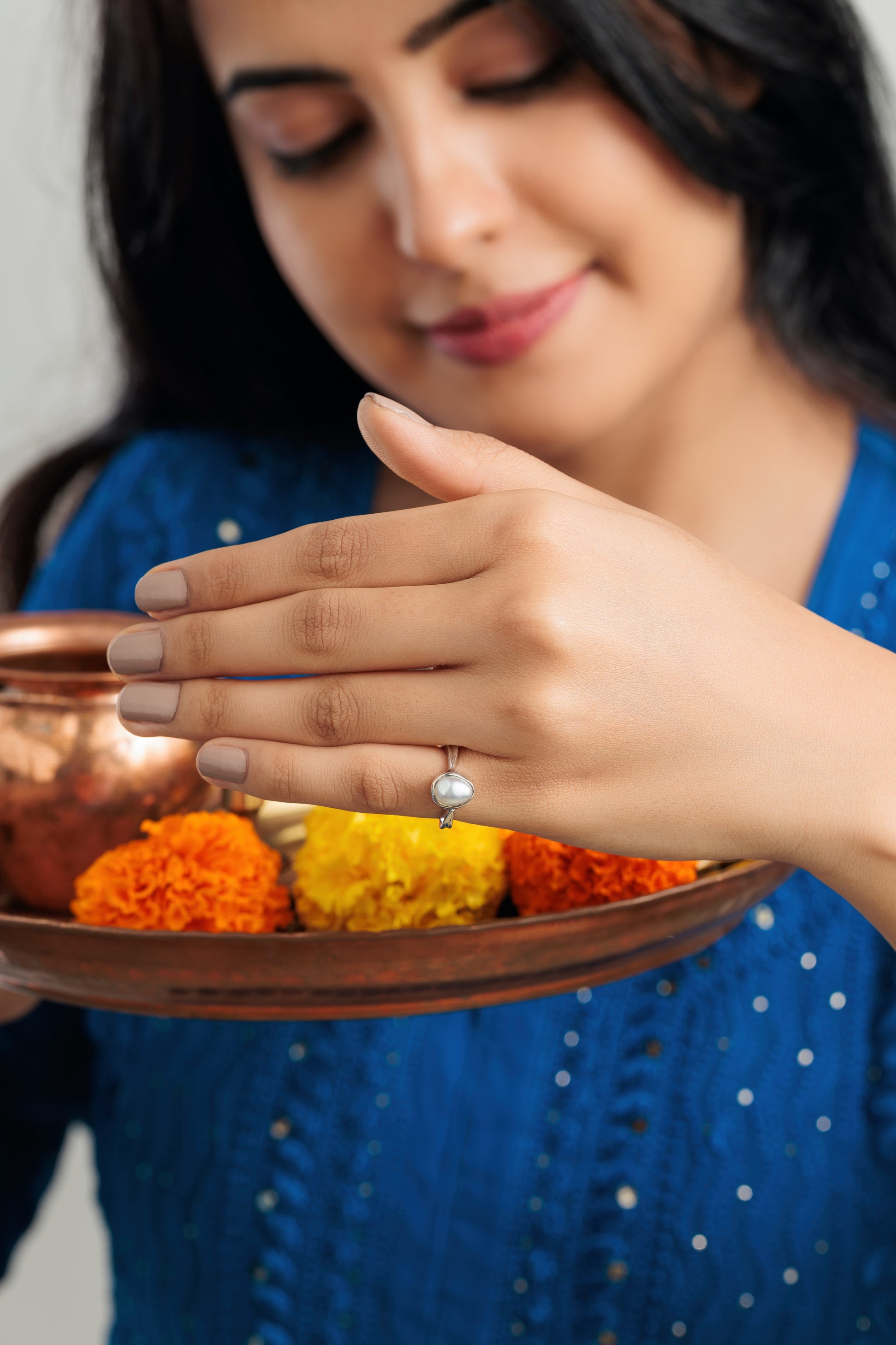 Natural Pearl (Moti) Ring in 925 Silver - #1201 U - Myra