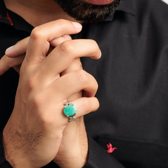 Radiant Green Emerald (Panna) Ring in Sterling Silver – #1199N4 - Myra