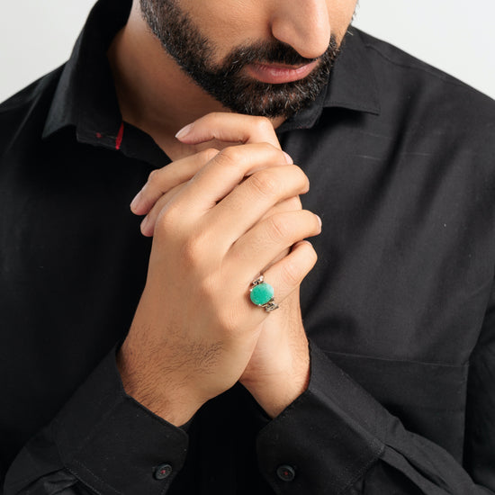 Radiant Green Emerald (Panna) Ring in Sterling Silver – #1199N4 - Myra