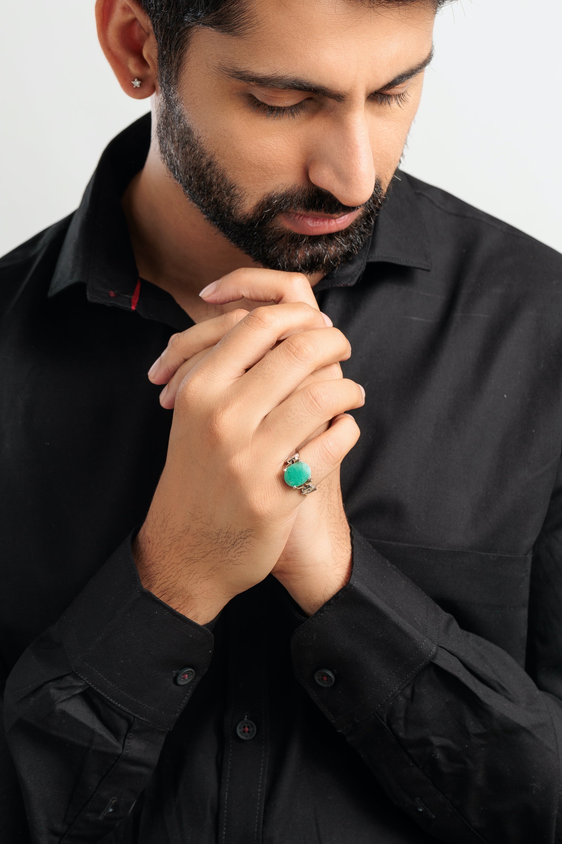 Radiant Green Emerald (Panna) Ring in Sterling Silver – #1199N4 - Myra