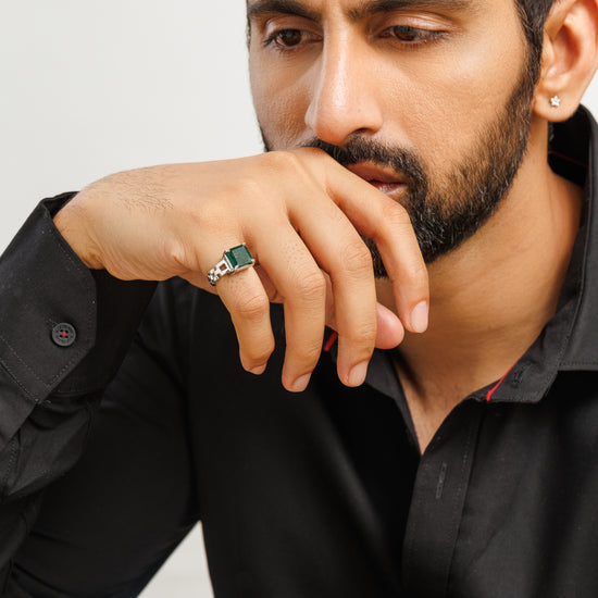 Radiant Emerald (Panna) Gemstone Ring in 925 Silver – #1245N4 Sq - Myra
